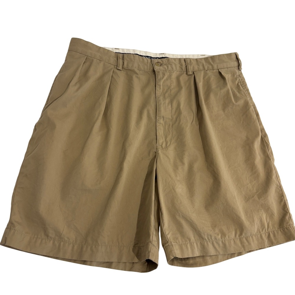 Polo Golf Ralph Lauren Double Pleated Shorts Mens 35 Tan Khaki Chino Classic